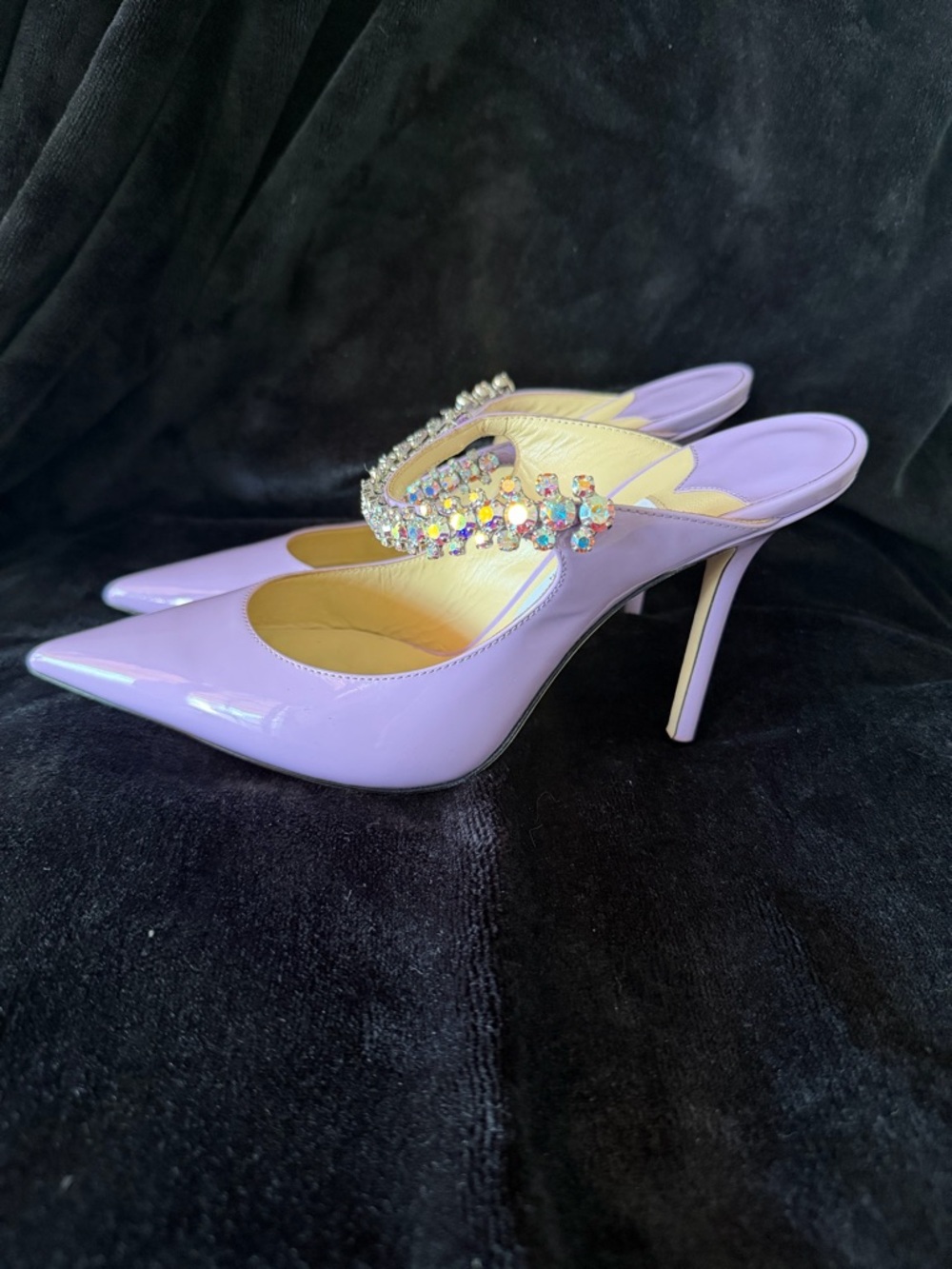 Jimmy Choo Bing Lilac Patent Pointed-Toe Mule with Crystal Strap